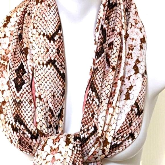 NWOT J. Jill Snakeskin Print Rayon Oblong Scarf -Pink and Brown - Picture 7 of 11
